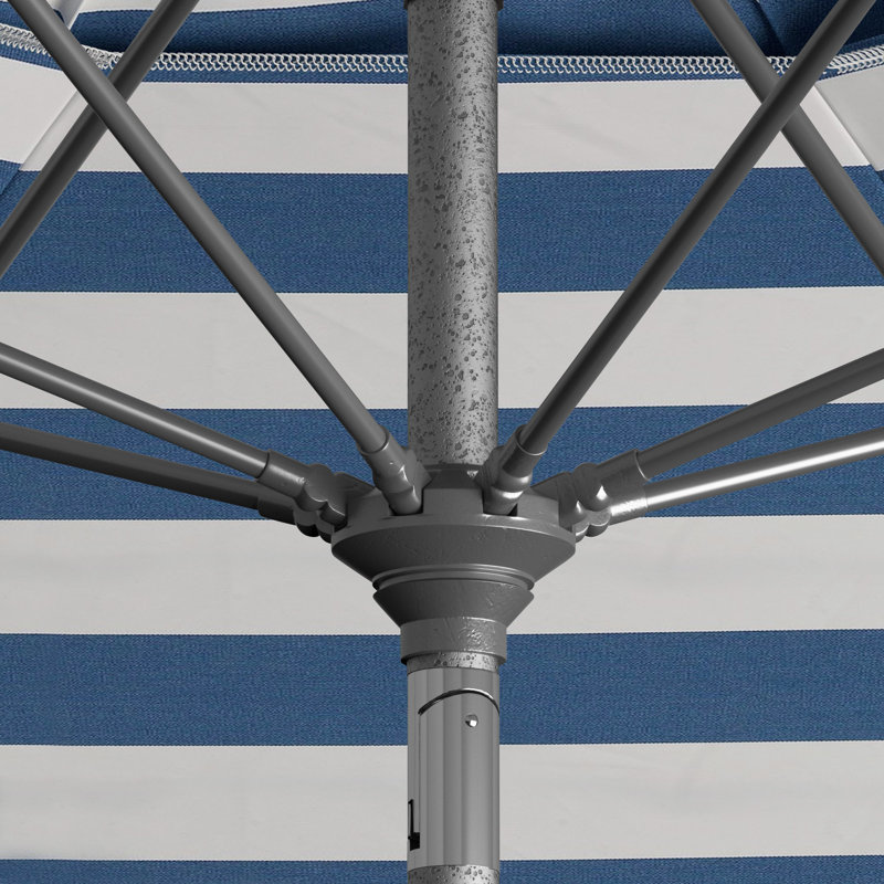 Parasol de patio de 11 pieds avec nervures en fibre de verre et inclinaison du collier, Sunbrella® blanc / bleu rayé