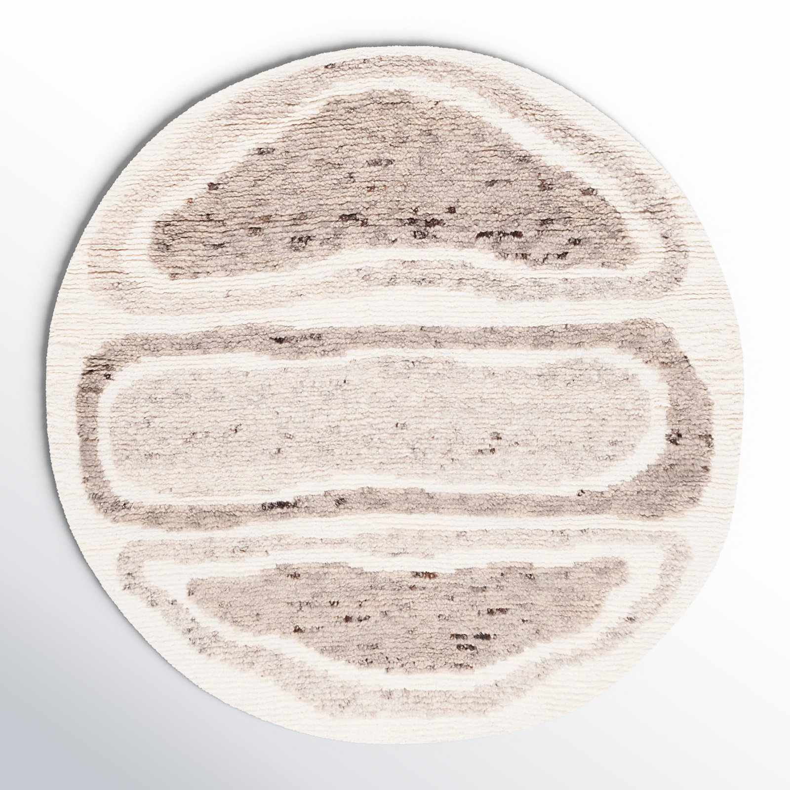 Serana Abstract Hand-Knotted Wool Area Rug in Ivory/Brown, Round 6'