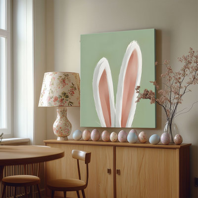 Art mural sur toile encadré P&L - 20 po x 24 po, doux blanc, oreilles de lapin, décoration murale