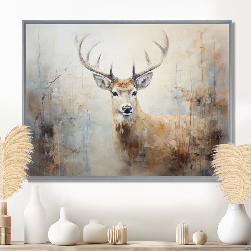 Minimalisme beige, portrait de cerf IV - impression sur toile encadrée de cerf, H 34 po x l 44 po x P 1,5 po
