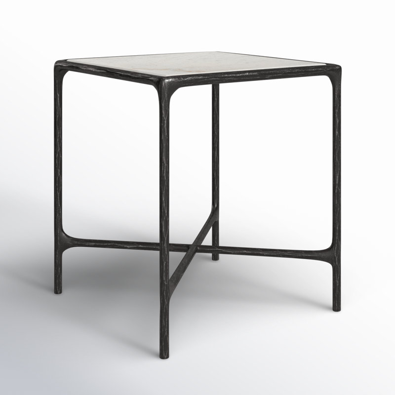 Table de bout Evelynn, Noir, Marbre blanc