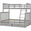 Lit simple superposé au dessus d'un lit double avec tiroirs de rangement, lit superposé en bois avec échelle et garde-corps-1686140961