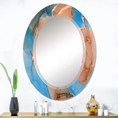 Bleu et brun, art abstrait fluide de luxe III - miroir mural moderne