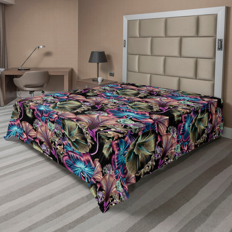 Ambesonne Floral Design Flat Sheet Dreamy Blooming Print California