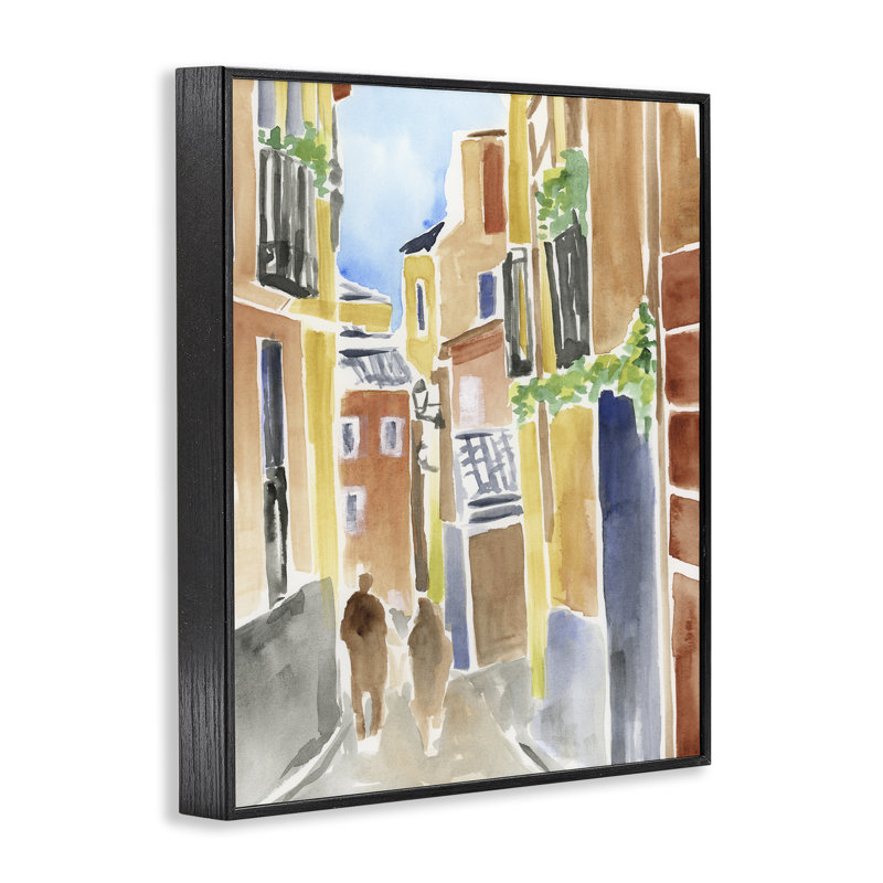 Calles de Madrid, Giclée sur toile, design par June Erica Vess, H 20 po x l 16 po, Giclée encadrée noir minuit