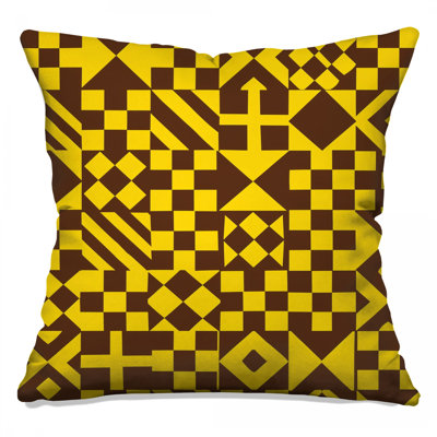 Coussins décoratifs à formes géométriques brunes et jaunes