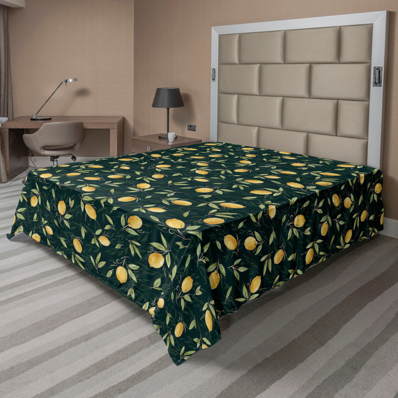 Drap plat Ambesonne citron citron art tropical vert moutarde vert forêt, Très grand