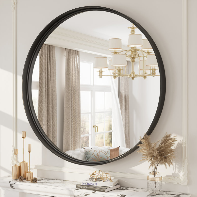 Miroir mural Aevar, 40 po x 40 po, Noir mat