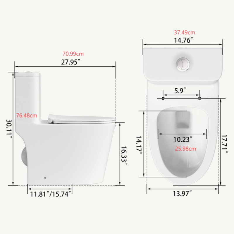 Toilette une pièce avec accessoires de haute qualité