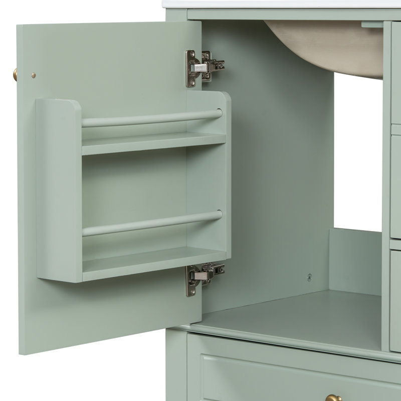 Jarrod 30'' Bathroom Vanity With Ceramic Sink, Gold, Light Green