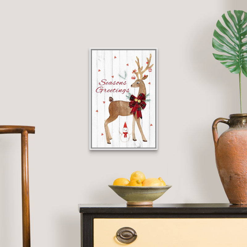 «Season's Greetings Deer», reproduction d'art textuel sur toile, H 50 po x l 34 po x P 1,75 po, Cadre blanc