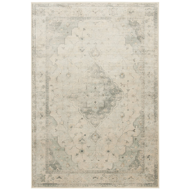 Tapis oriental bleu clair / crème Amher, Rectangle 2 pi 7 po x 4 pi