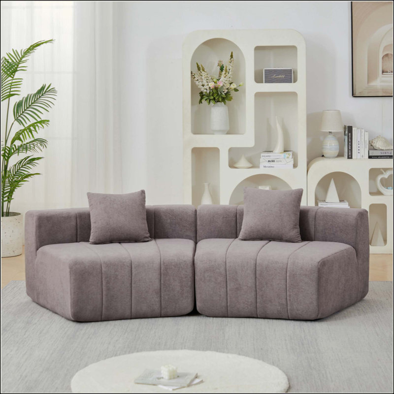 Canapé modulaire courbé Chenille, Gris