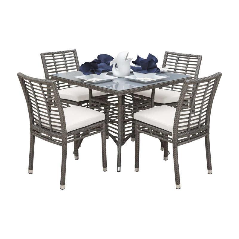 Ensemble repas extérieur pour 4 personnes Square, Toile toile Sunbrella® bleu ciel