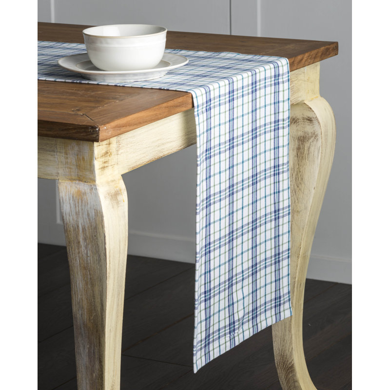 Checkered 100% Cotton Table Runner, Ocean Depths
