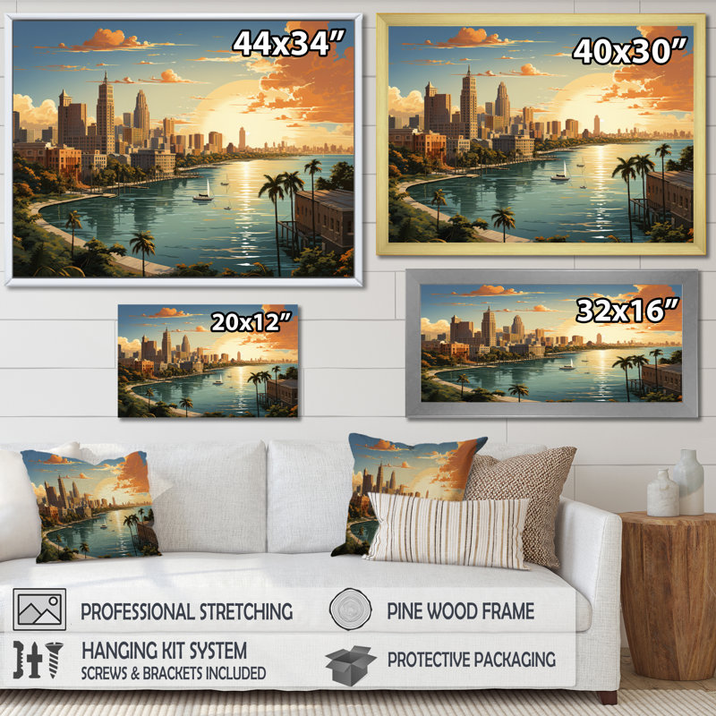«Miami Sunshines State II», reproduction sur toile, H 24 po x l 32 po x P 1 po, Cadre flottant noir