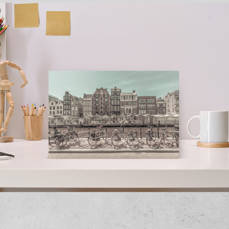 «Amsterdam Canal Bicyclcles», art abstrait rétro, impression d'art mural de la ville, 12" H x 18" W