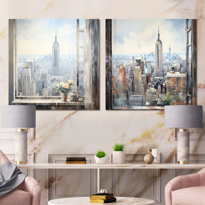 Ensemble de salon avec art mural New York Empire State Window Views I - New York City