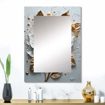 Blanc et or pivoine Bloom VII - miroir mural pivoine, miroir décoratif moderne, impression d'art en métal