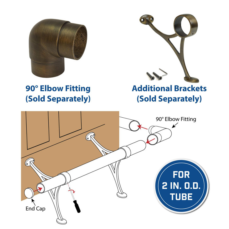 4ft Bar Foot Rail Kit Complete Undercounter Mount Hardware and Tubing, Antique Brass