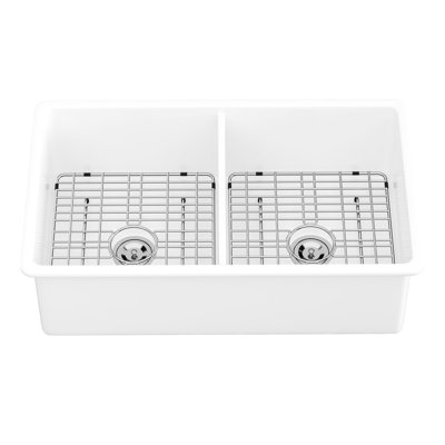 Évier double encastré en céramique 32 po - Lavabo rectangulaire blanc pour cuisine élégante