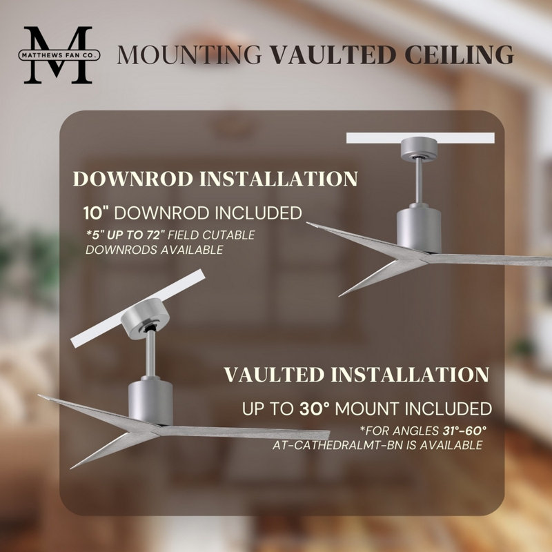 Eliza Outdoor Downrod Ceiling Fan, Brushed Nickel, Barn Wood Tone