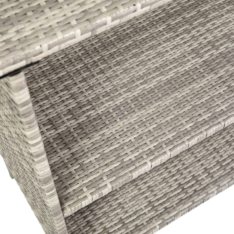 Rimah Rectangular Indoor/Outdoor Wicker Rattan Patio Bar Counter Table with Two Shelves, Grey, Grey
