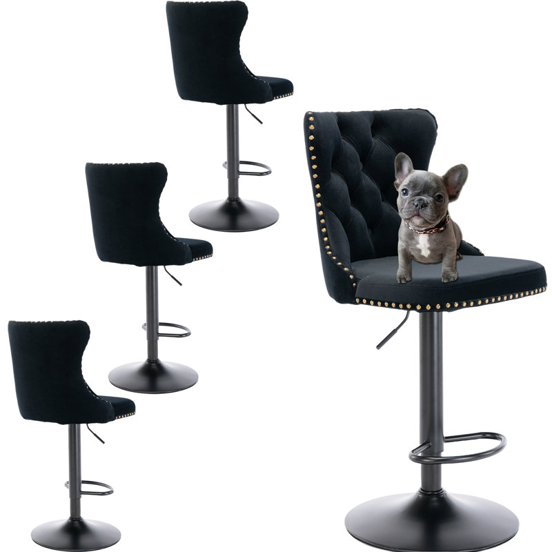 Tabourets de bar modernes et rembourrés en velours pivotant noir (ensemble de 4), Noir, noir, noir, noir, 4