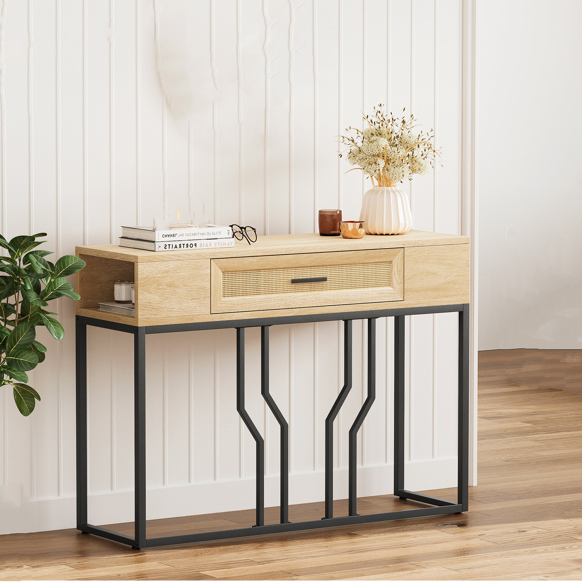 Bay Isle Home™ Rattan Console Table, Sofa Tables Narrow Entryway Table ...