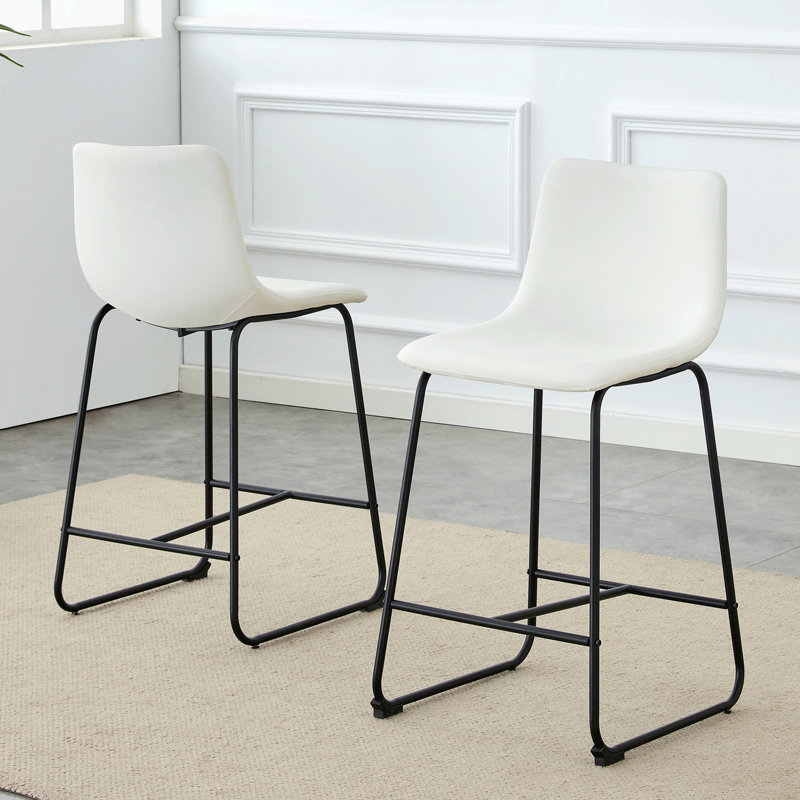 Tabouret de bar en polyuréthane avec pieds en métal, Blanc, Ensemble de 2