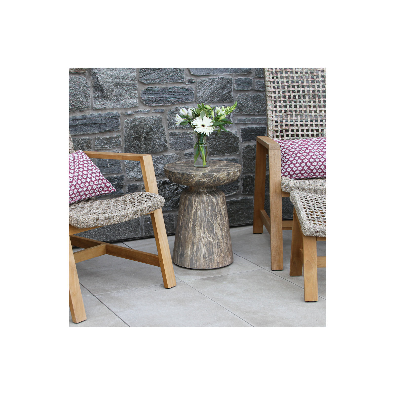Zofia Composite Pedestal Black Marble Accent Table, Granite