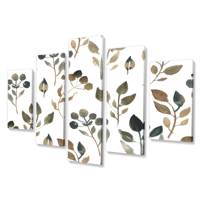 Simple Brown Leaves on White - 5 pièces sur toile tendue