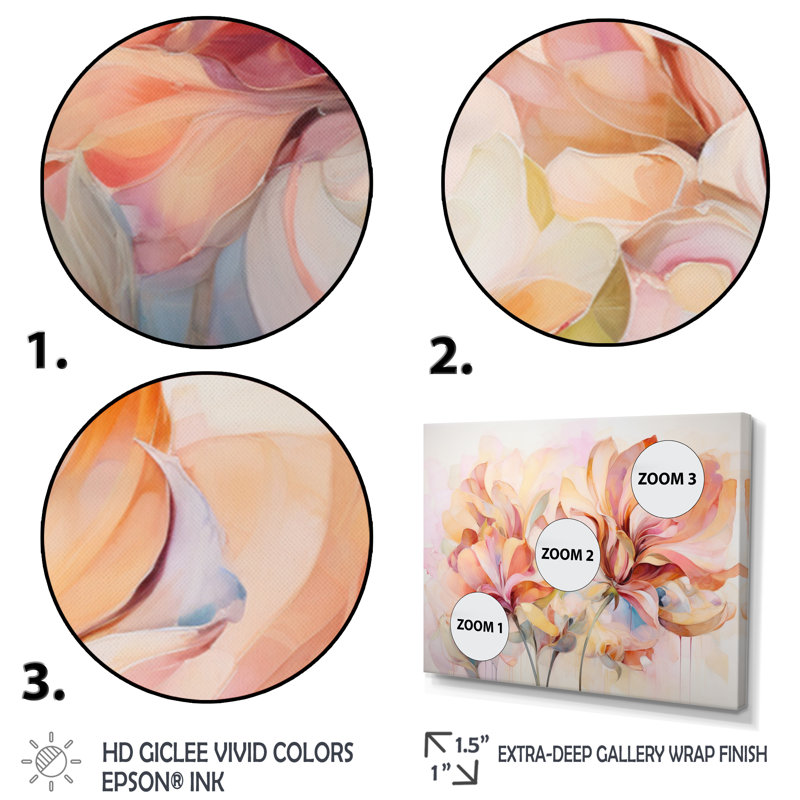 Coral Petal Symphony II - Abstract Botanicals, reproduction sur toile, Cadre simple noir, H 24 po x l 32 po x P 1 po
