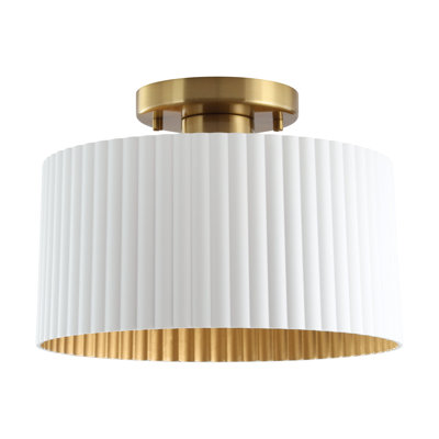 Plafonnier semi-encastré 1 lumière en or brossé 11 po avec abat-jour blanc mat et métal doré Vernet