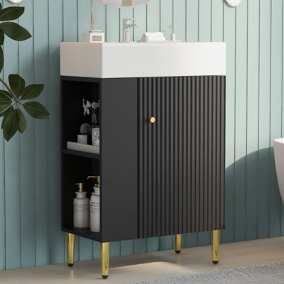 Meuble-lavabo simple 21,6 po, armoire combinée, meuble de rangement pour salle de bain, lavabo simple en céramique