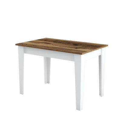 Traditional Kitchen Table, Walnut & White, 43.3 x 29.5 x 29.5 inches | 100% Melamine Coated Particle Board, Thickness: 0.7 inches | Sturdy Melamine Coated Chipboard Legs | Ideal for Family Dining & Entertaining