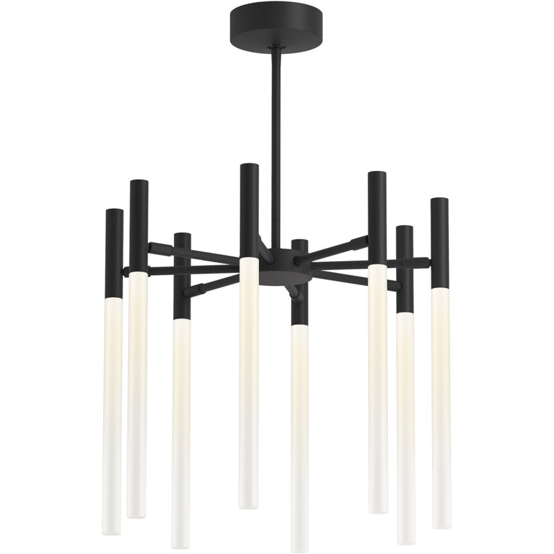 8 - Light Unique / Statement Modern Linear LED Chandelier, Matte Black