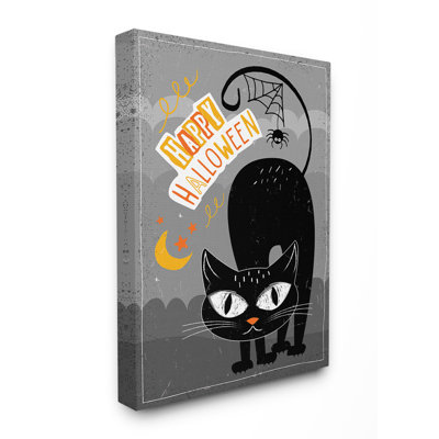 «Happy Halloween Black Cat with Spider Web Tail ad Moon», impression