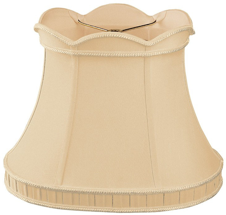 Abat-jour cloche en soie / shantung (araignée), H 11 po x l 14 po x P 14 po, Or antique / blanc cassé