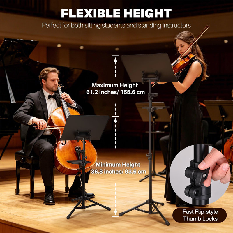 Yescom Music Sheet Stand 37"-61" Tiltable Widened Stable Tripod Base Storage Tray Carrying Bag Music Studio Event