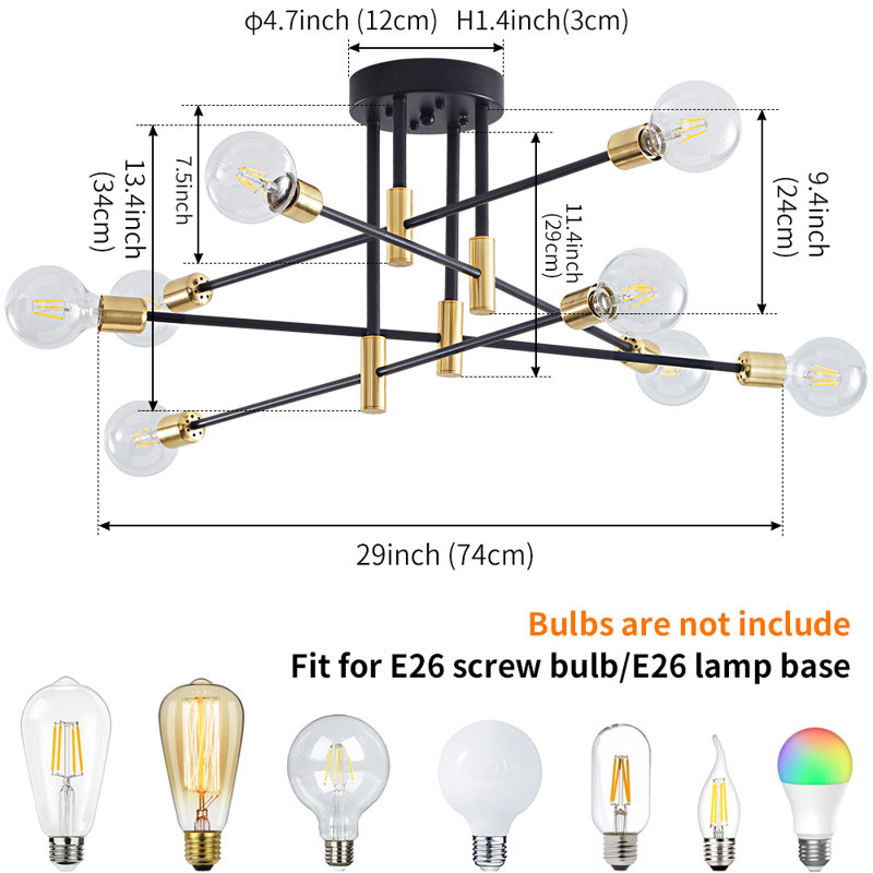 Aethan 8 - Light Dimmable Sputnik Chandelier Flush Mount