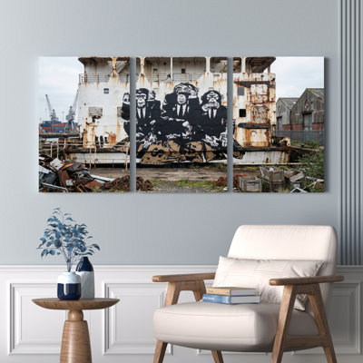 Ensemble de 3 tableaux muraux Monkey Business Graffiti Street Art sur toile tendue