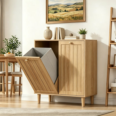 Sloping Laundry Basket With Removable Inner Basket, Concealed Laundry Basket, Bathroom Laundry Storage Cabinet, Freestanding Household Storage Rack, Oak Colour
