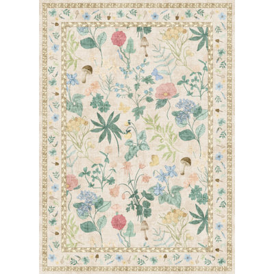 Garvee 9x12 Washable Floral Area Rug, Non-Slip Low Pile Rug, Stain Resistance Carpet for Living Room, Bedroom, Dining Room, Black