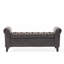 Banc de rangement élégant avec couvercle à boutons et accoudoirs roulés gracieux, accoudoirs en similicuir brun