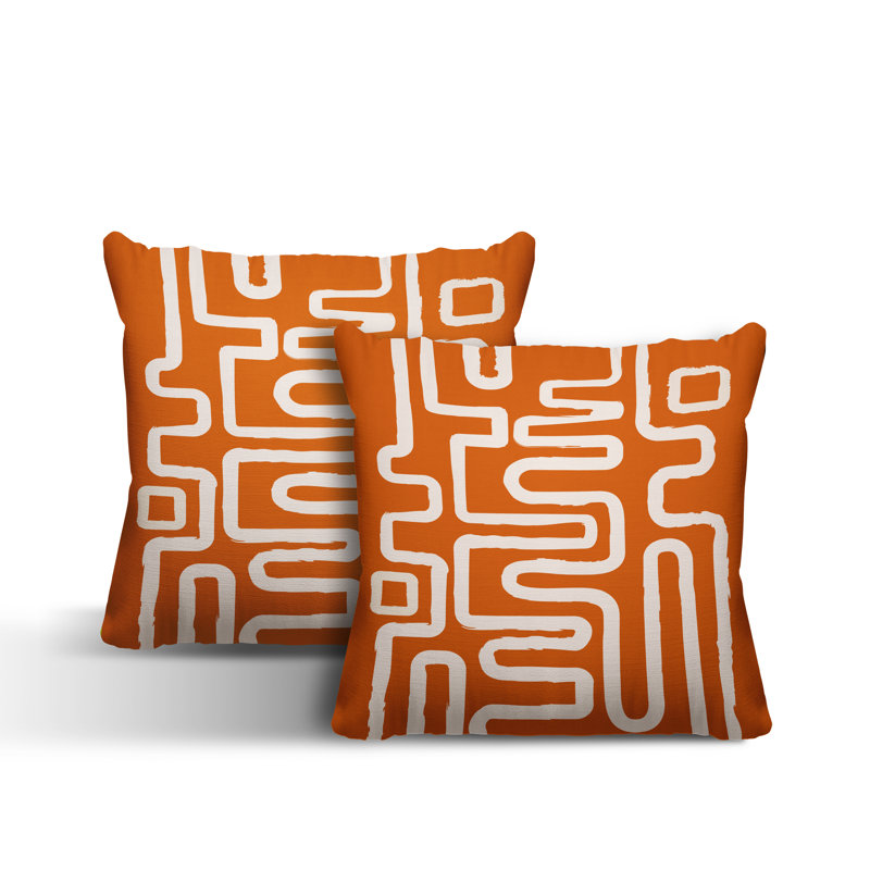 Coussin décoratif carré intérieur / extérieur Miroir, L 15 po x H 15 po, Orange