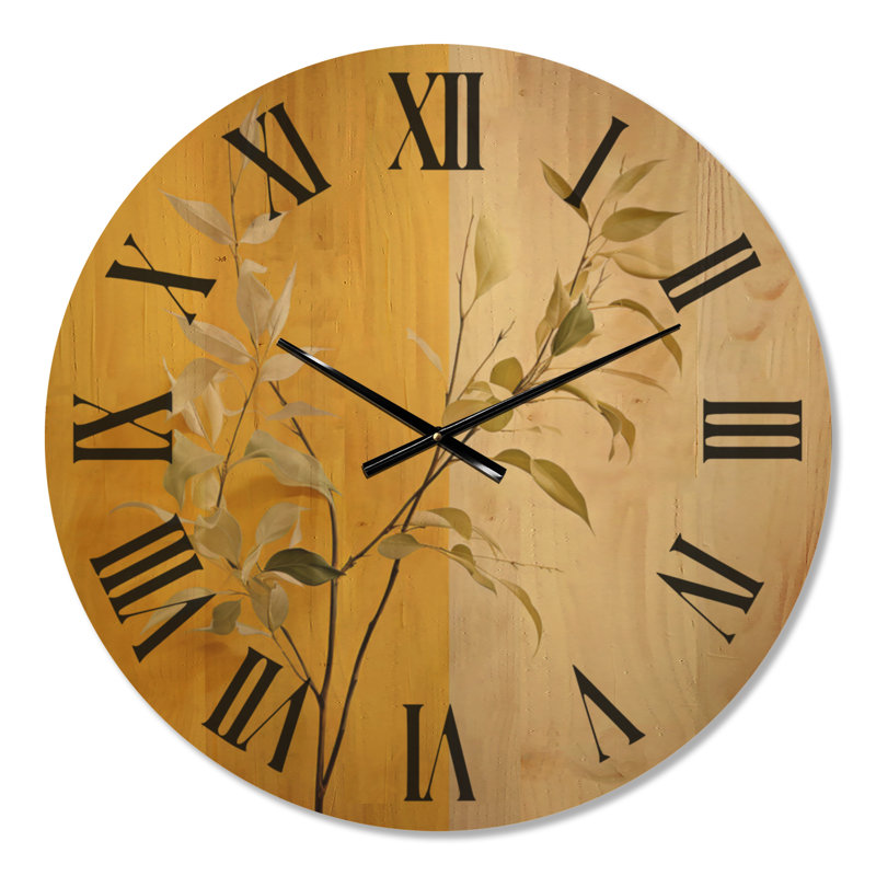 Très grande horloge murale minimaliste en bois - Feuilles dans le minimalisme I, Medium
