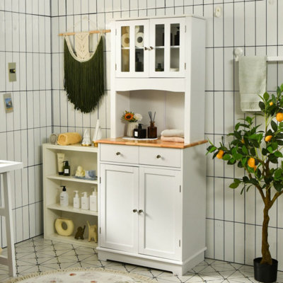 Buffet Hutch Kitchen Storage Cabinet Microwave Stand With 2 Drawers And 2 Door Storage Cabinet White