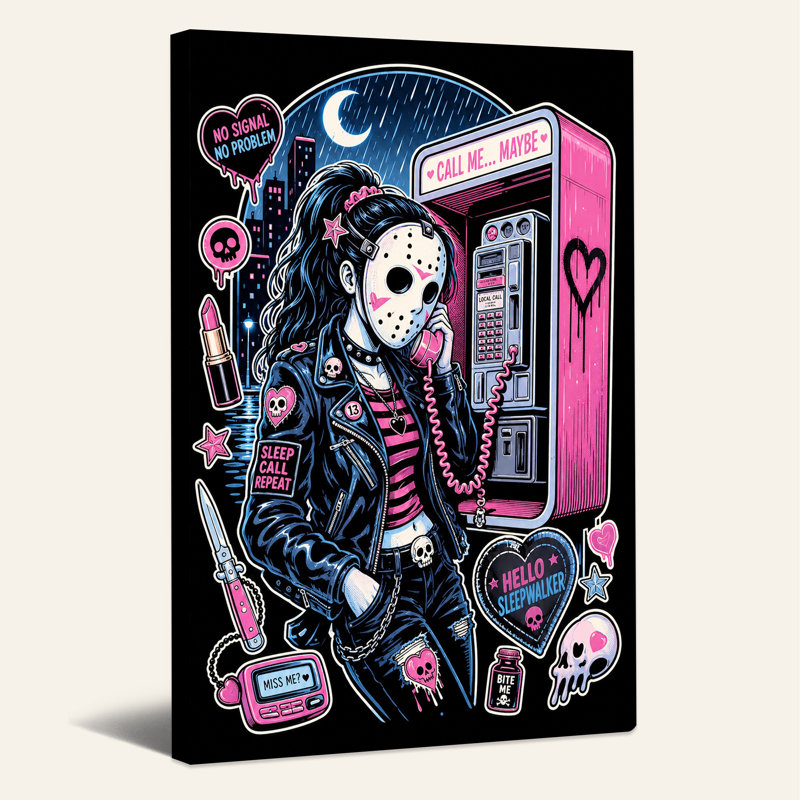 Punk Girl in Hockey Mask at Pink, H 24 po x l 16 po