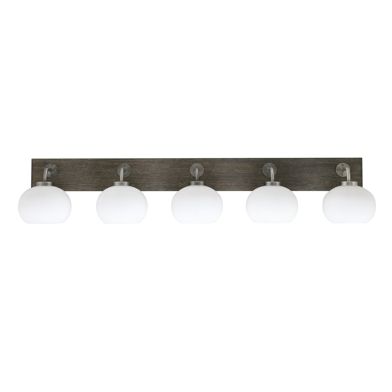 Oxbridge 5 Light Bath Bar Shown With 7" Glass, Graphite / gris vieilli, Transparent
